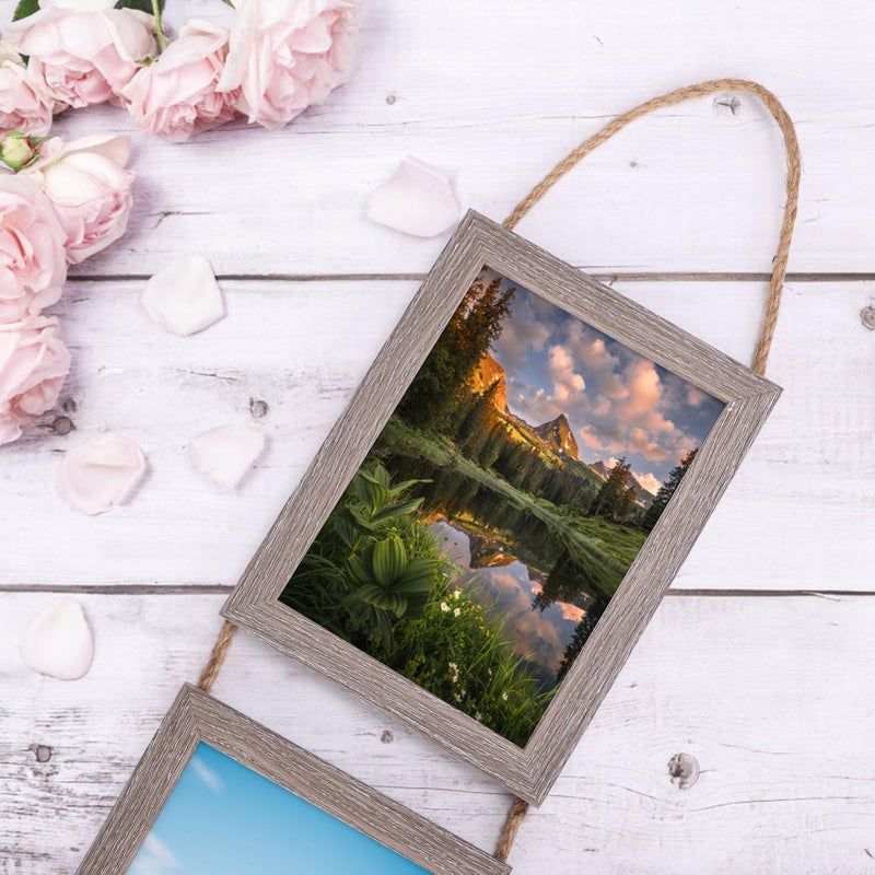 Lavezee 5x7 Collage Hanging Triple Picture Frames Set, Rustic 6 Opening Vertical Frame Made to Display 5 by 7 Inch Photo Postcard for Wall Decor - Image 5