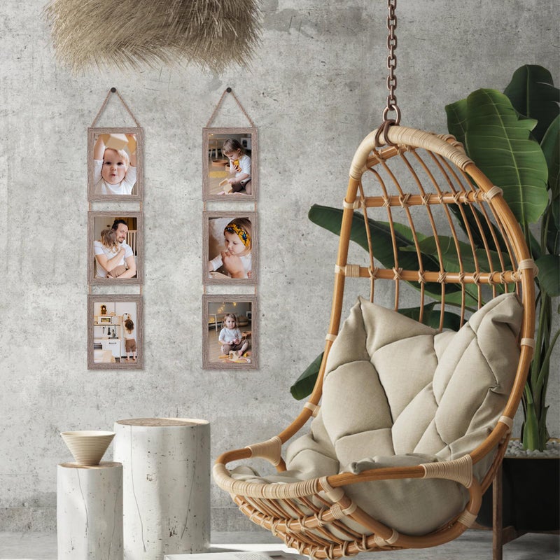 Lavezee 5x7 Collage Hanging Triple Picture Frames Set, Rustic 6 Opening Vertical Frame Made to Display 5 by 7 Inch Photo Postcard for Wall Decor - Image 4