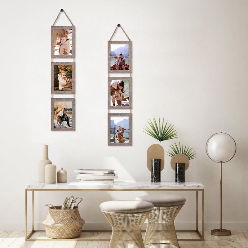 Lavezee 5x7 Collage Hanging Triple Picture Frames Set, Rustic 6 Opening Vertical Frame Made to Display 5 by 7 Inch Photo Postcard for Wall Decor - Image 3