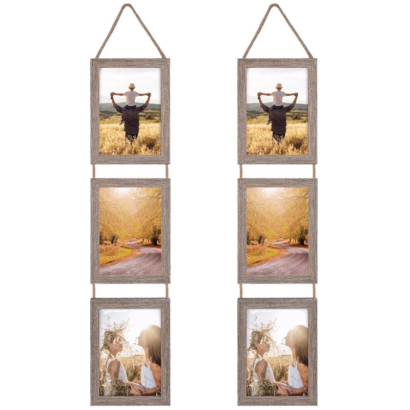 Lavezee 5x7 Collage Hanging Triple Picture Frames Set, Rustic 6 Opening Vertical Frame Made to Display 5 by 7 Inch Photo Postcard for Wall Decor - Image 1