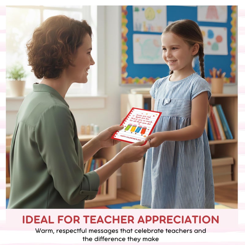 KATLADIZ 24 Packs Teacher Valentine Card - Valentines Day Cards for Teachers, Preschool Daycare Elementary School Valentines Cards for Teachers - 4.0''x 6.0'' 6 Designs Card with Envelopes, Stickers - Image 3