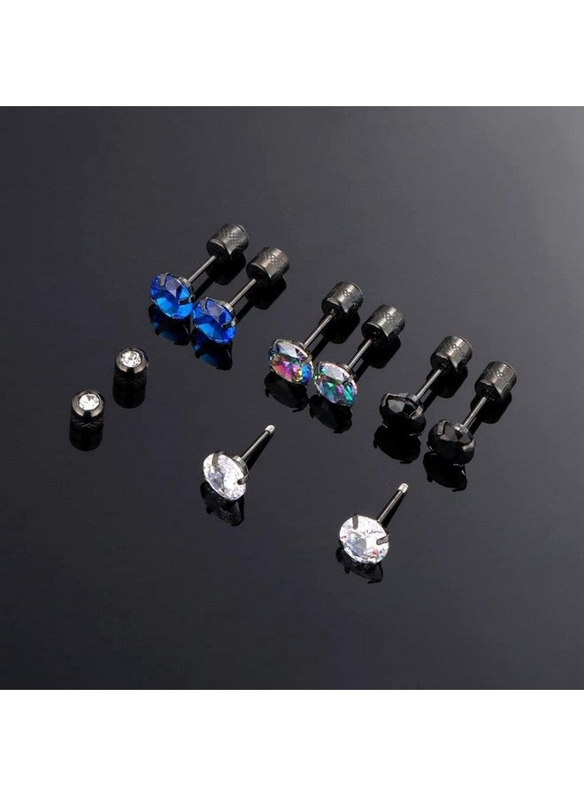 Hopply 4 Pairs Titanium Screw Back Surgical Stainless Steel Earrings for Women Men,Rainbow 5A Cubic Zirconia Studs Double Side Earrings Piercing Sleeper Jewelry 6mm - Image 5