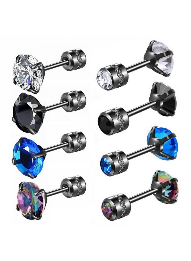 Hopply 4 Pairs Titanium Screw Back Surgical Stainless Steel Earrings for Women Men,Rainbow 5A Cubic Zirconia Studs Double Side Earrings Piercing Sleeper Jewelry 6mm - Image 1