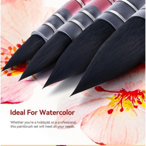 Arrolliant Professional Watercolor Paint Brushes, Mop Paintbrushes, 4 Pcs, Synthetic Squirrel Hair, Art Supplies for Painting, Great Watercolor, Acrylic Brush Set Red,Bown Wooden Handle Round Peak - Image 5
