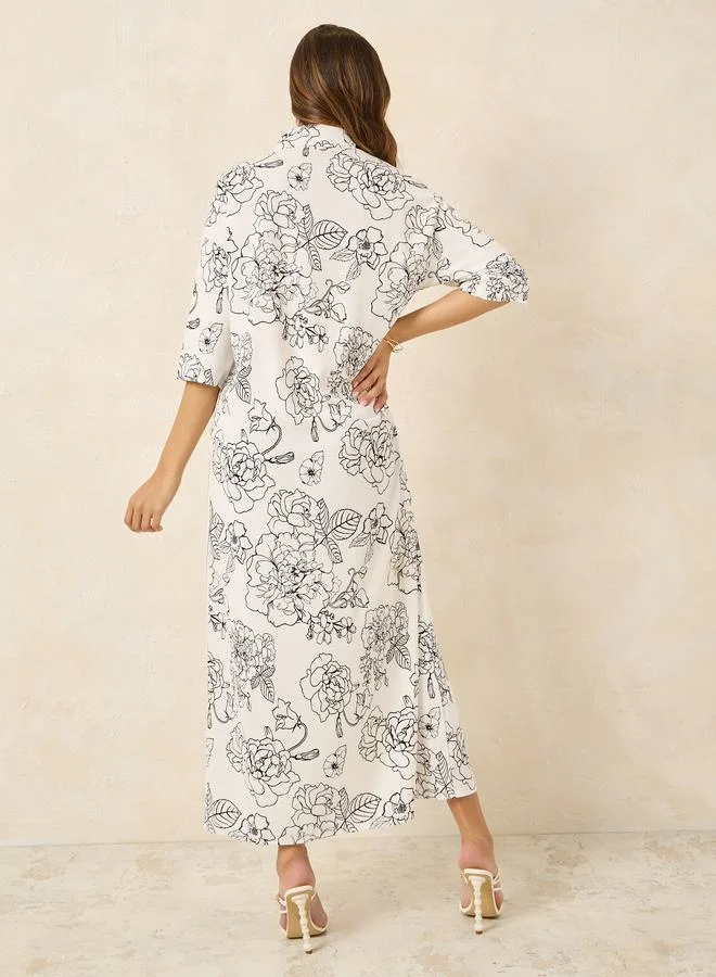 Styli Floral Striped Shirt Dress