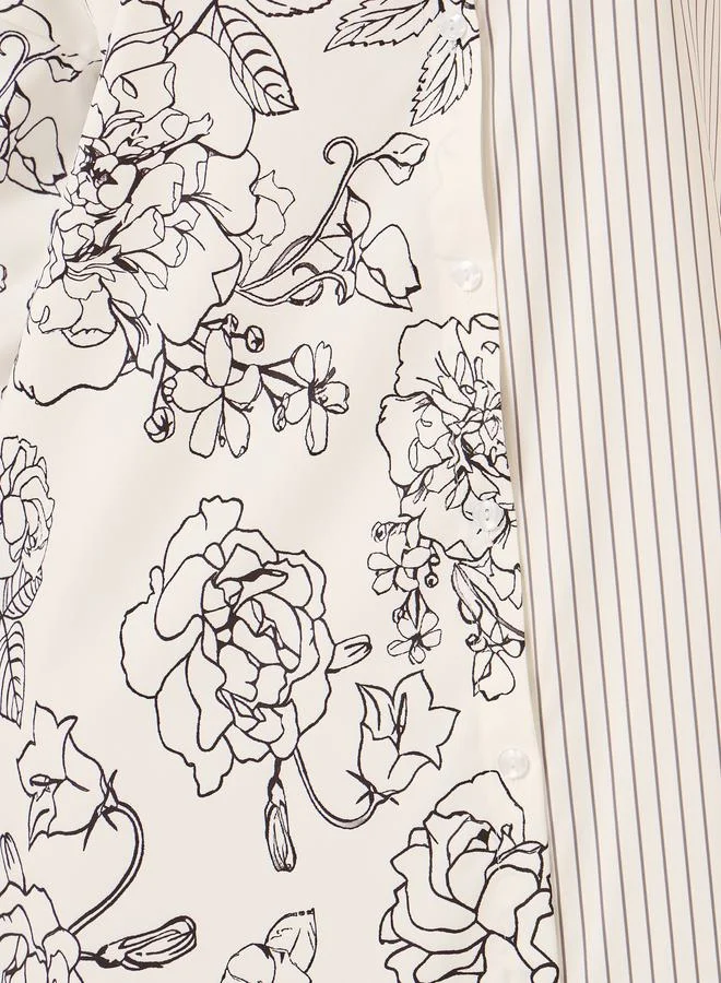 Styli Floral Striped Shirt Dress