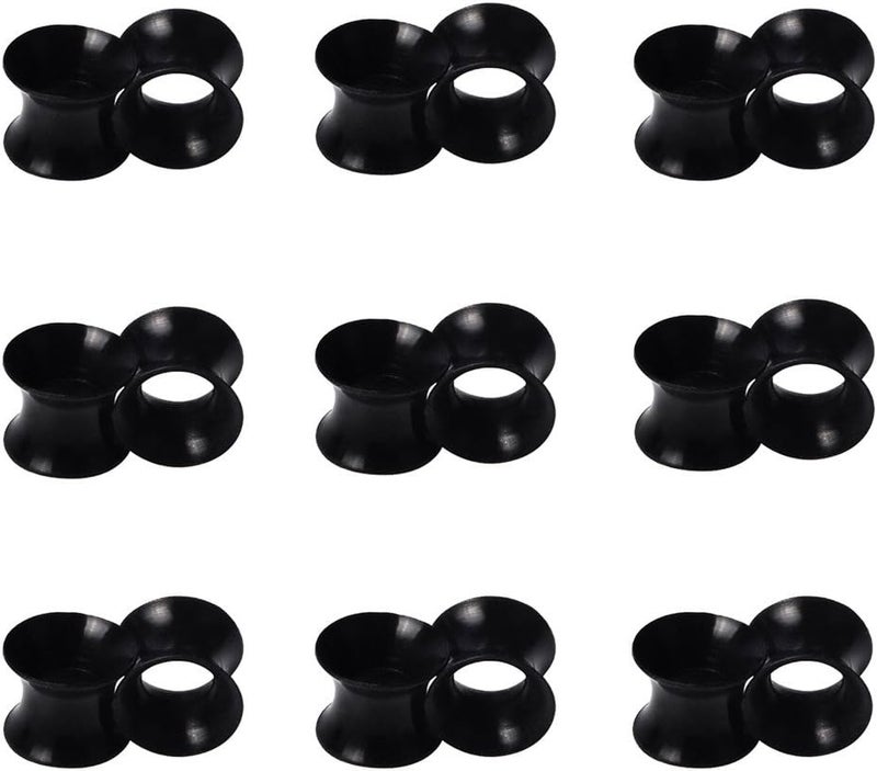 Qmcandy 1/2/9 Pairs Black Thin Silicone Flexible Ear Skin Hollow Tunnels Plugs Piercing 8g-1 inch - Image 1