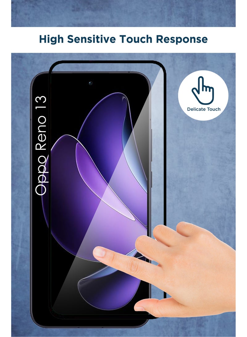 For Oppo Reno 13 - 2 Pack Tempered Glass Screen Protector - Delicate Touch , Higher Transparency , Easy to Install ,Anti-scratch and Bubble-free Screen Protector - Black  - Image 3