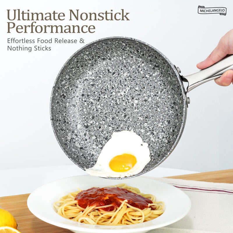 MICHELANGELO Stone Frying Pan with Lid, Nonstick 12 Inch Frying Pan with Non toxic Stone-Derived Coating, Granite Frying Pan, Nonstick Large Frying Pans with Lid, Induction Compatible - 12 Inch - Image 2