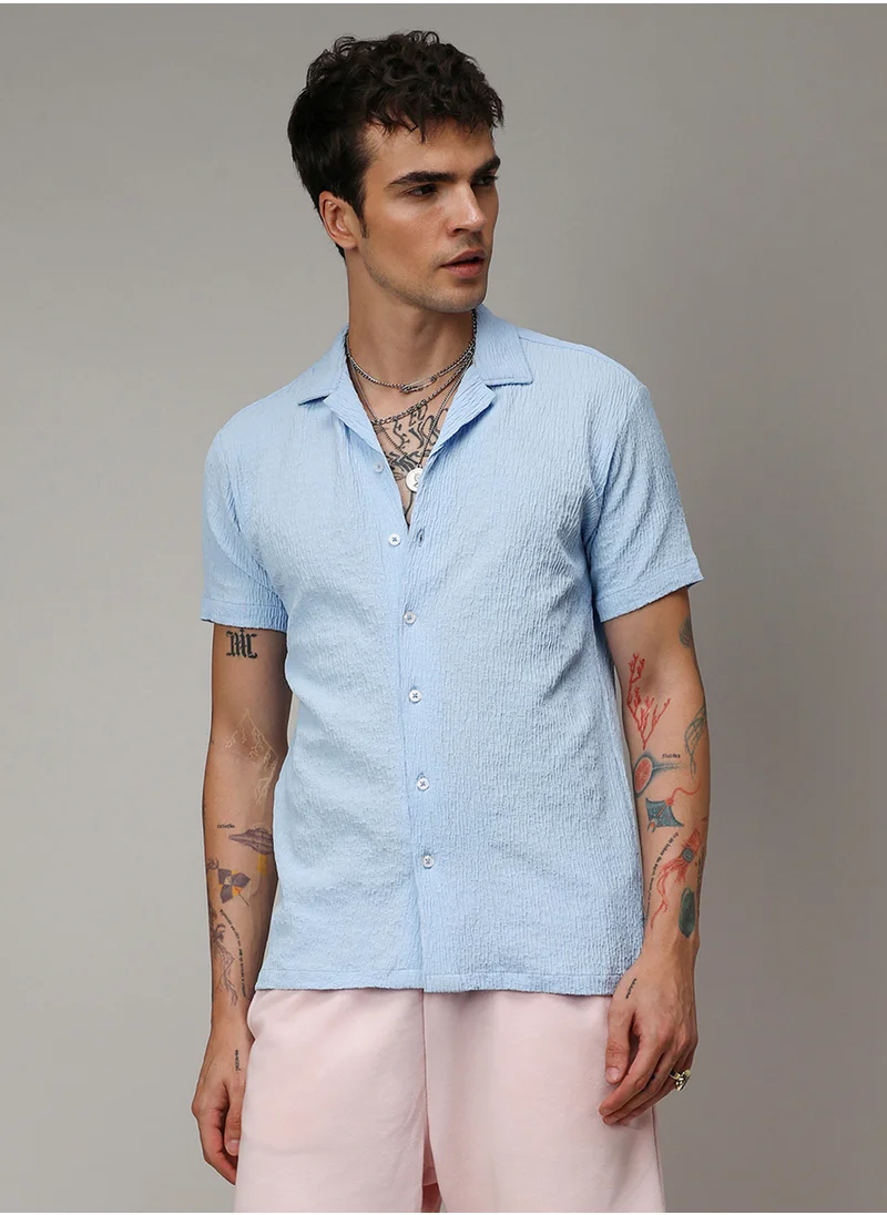 كامبوس سوترا Men's Sky Blue Creased Shirt