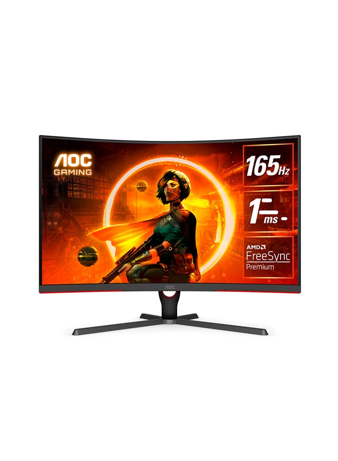 AOC C32G3E 31.5-Inch (VA / 1000R) Curved Gaming Monitor, 1920 × 1080 (FHD), HDR Visual, 165Hz, 1ms, HDMI 1.4 x 2, DisplayPort 1.2 x 1, FreeSync Premium tear-free immersion Black & Red - Image 1