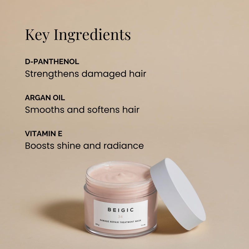 BEIGIC Damage Repair Treatment Mask - Vegan Silicone-free Deep Conditioning Hair Mask with Argan Oil & Vitamin E for Dry, Damaged, Thinning, Frizzy Hair (10.06 fl oz) - Image 3