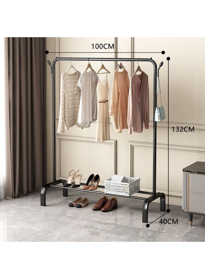 Bold Hanger Floor Drying Rack Household Indoor Folding Vertical Clothes Shelf Simple Wardrobe Storage-Color:Black  Length 1m. Fashionable Style + Double Hook  - Image 1