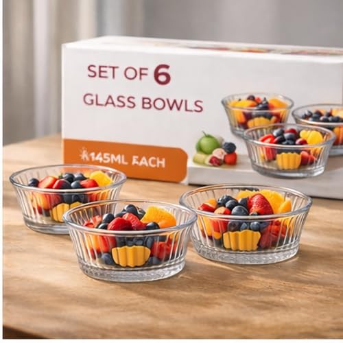 WRINGO Glass Bowls for Kitchen Prep, Dessert, Dips, and Candy Dishes, Cake, Snack Bowl Set of 6 Or Nut Bowls, and Microwave Safe Clear Glass Bowl for Mixing, Storing Size 4 Inch (WD-03) - Image 4