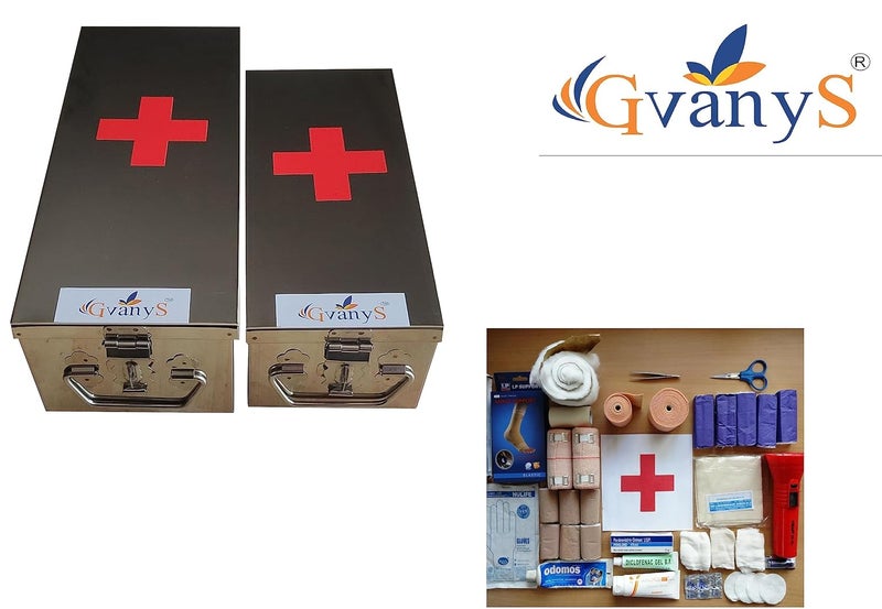 GvanyS Stainless Steel Rectangular Empty Medicines StorageFirst Aid Box For all use Set of 2 pic Silver color 1st 12 inch 2nd10 inch - Image 2