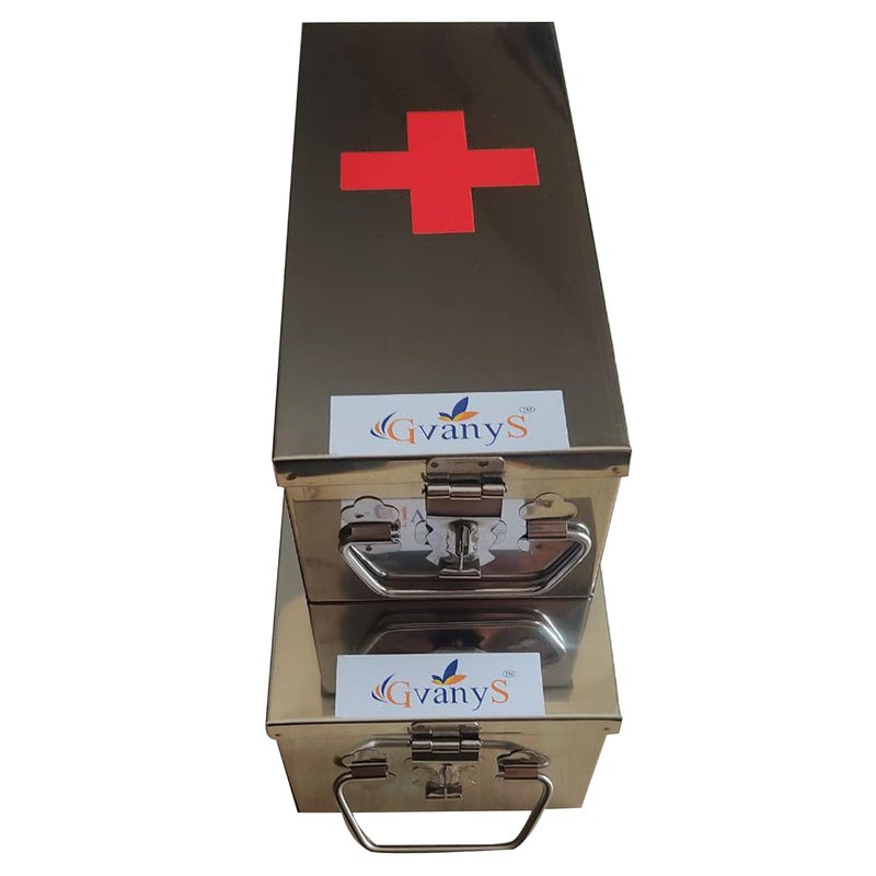 GvanyS Stainless Steel Rectangular Empty Medicines StorageFirst Aid Box For all use Set of 2 pic Silver color 1st 12 inch 2nd10 inch - Image 4