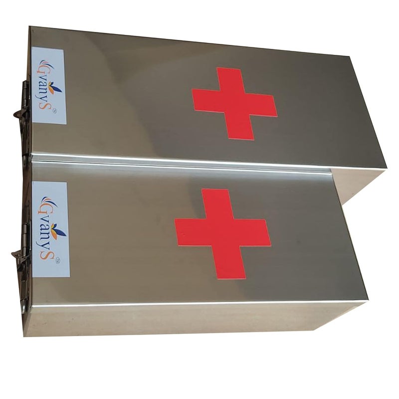 GvanyS Stainless Steel Rectangular Empty Medicines StorageFirst Aid Box For all use Set of 2 pic Silver color 1st 12 inch 2nd10 inch - Image 3