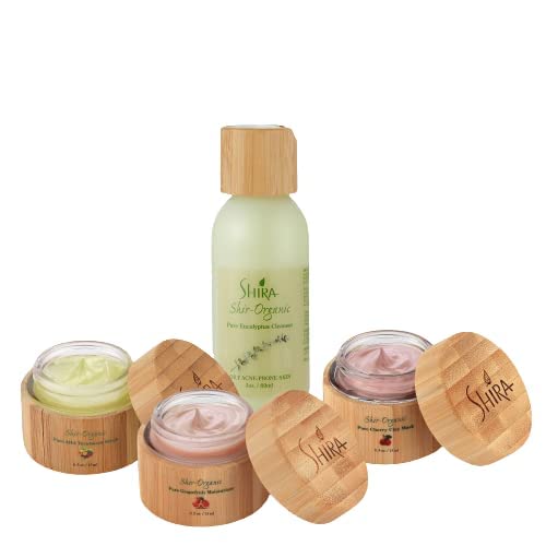 Shira Organic  Facial Cleansers Combo Eucalyptus Cleanser 89ml Aha Treatment Scrub 15ml  Cherry Clay Mask 15ml  Grapefruit Moisturizer 15ml