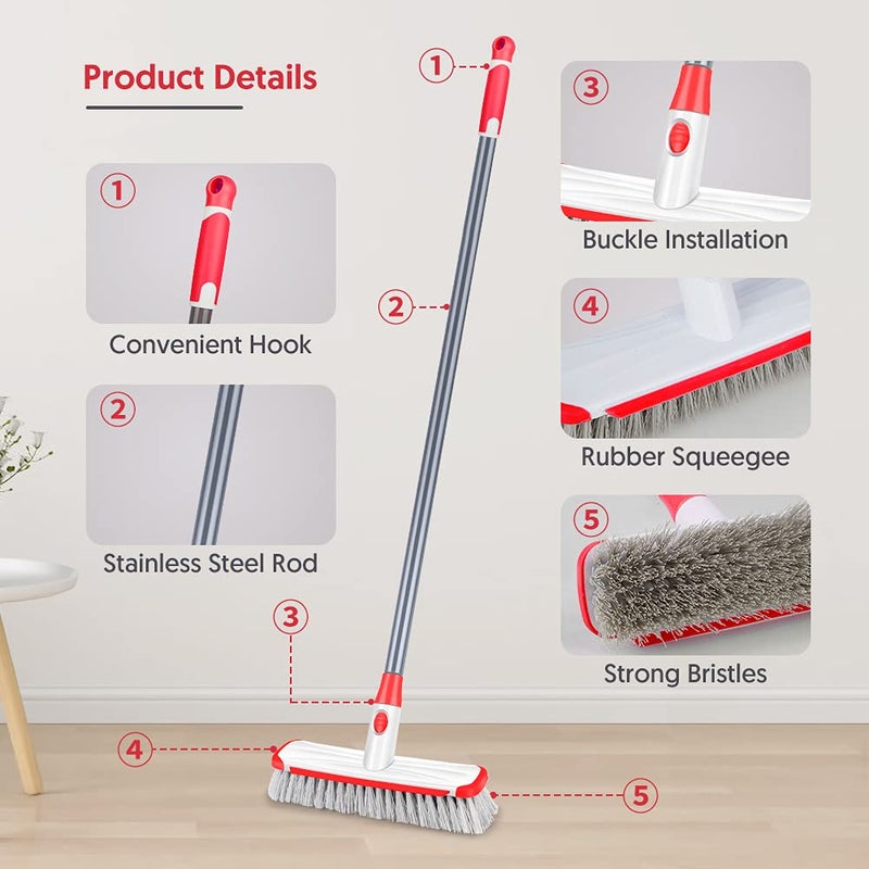 ILAVCOOL Floor Scrubber with Long Handle, 2 in 1 Scrubbing Brush Stiff Bristle Shower Cleaning Brush for Bathroom, Kitchen, Tub, Carpet, Grout, Tile(White) - Image 4
