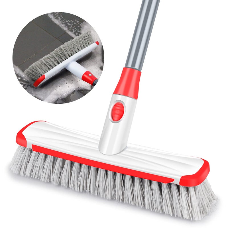 ILAVCOOL Floor Scrubber with Long Handle, 2 in 1 Scrubbing Brush Stiff Bristle Shower Cleaning Brush for Bathroom, Kitchen, Tub, Carpet, Grout, Tile(White) - Image 1