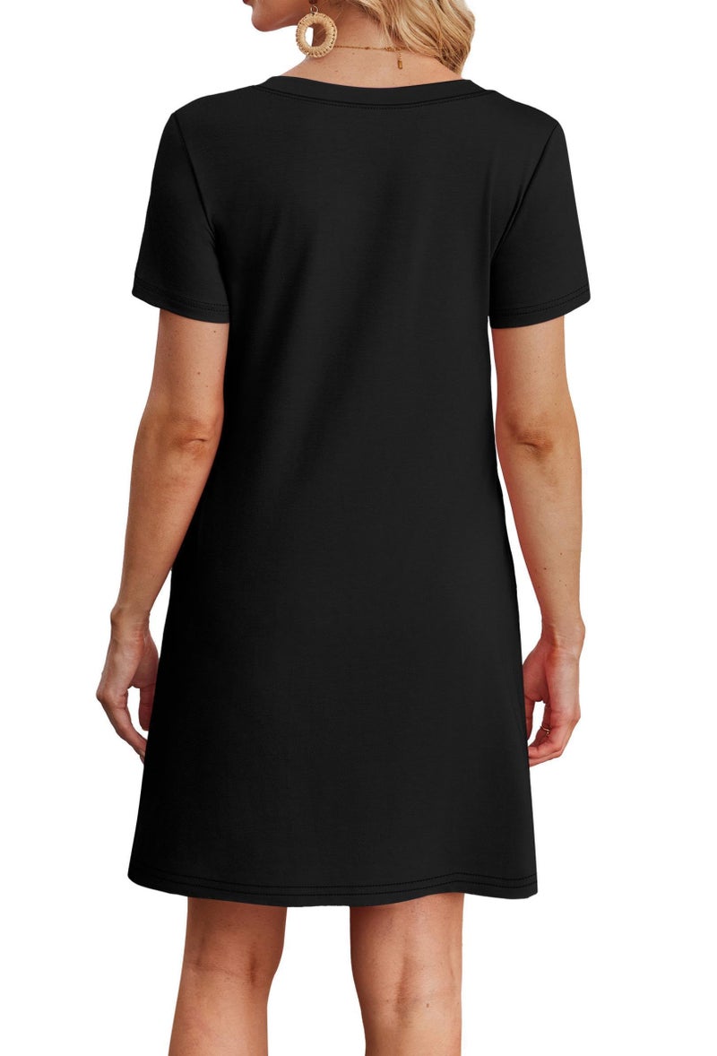 WIHOLL Black Dress Casual Summer Tshirt Dresses Plus Size Spring Clothes for Women with Pockets 2025 2026 Ladies V Neck Short Sleeve Loose Fit Sundress Daily Wear Beach Vacation Travel Work Oufits 3XL - Image 4