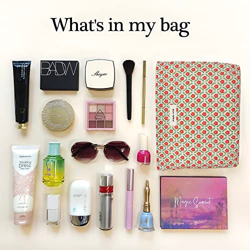 STARDW Aesthetic Floral Makeup Bag Cute Small Cosmetic Bags for Women Girls, Travel Toiletry Bag Large Capacity Zipper Makeup Pouch, Purse Organizer Pouches (Red Floral) - Image 3