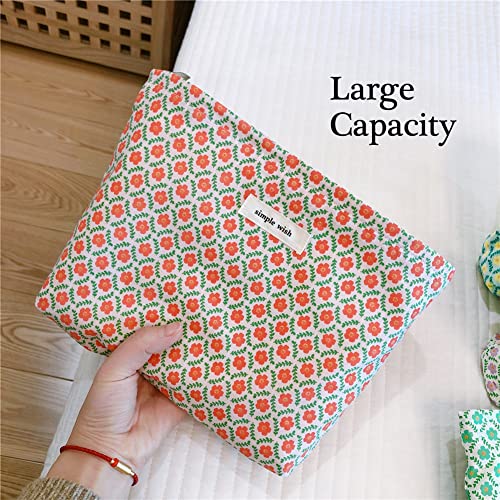 STARDW Aesthetic Floral Makeup Bag Cute Small Cosmetic Bags for Women Girls, Travel Toiletry Bag Large Capacity Zipper Makeup Pouch, Purse Organizer Pouches (Red Floral) - Image 2