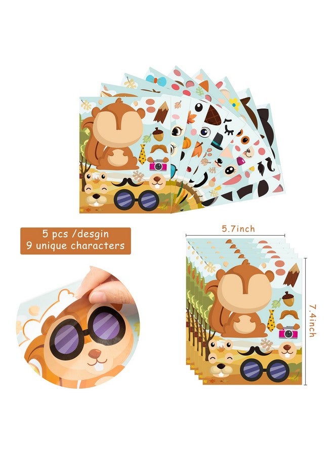 MALLMALL6 45Pcs Woodland Animals Make A Face Sticker 9 Kinds Diy Your Own Forest Stickers Autumn Dress Up Art Craft Happy Fall Mixed And Matched Party Favor Game And Birthday Decoration For Kid - Image 2