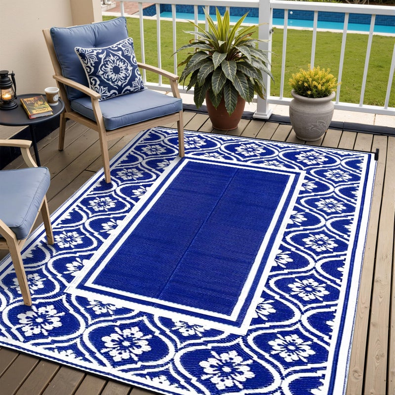 HUGEAR Plastic Outdoor Rug 6x9 Waterproof Camping Carpet Outside Area Rug Reversible Light Blue Rugs for RV Deck Entryance Porch Picnic Balcony Beach - Image 2