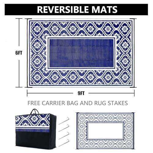 HUGEAR Plastic Outdoor Rug 6x9 Waterproof Camping Carpet Outside Area Rug Reversible Light Blue Rugs for RV Deck Entryance Porch Picnic Balcony Beach - Image 3