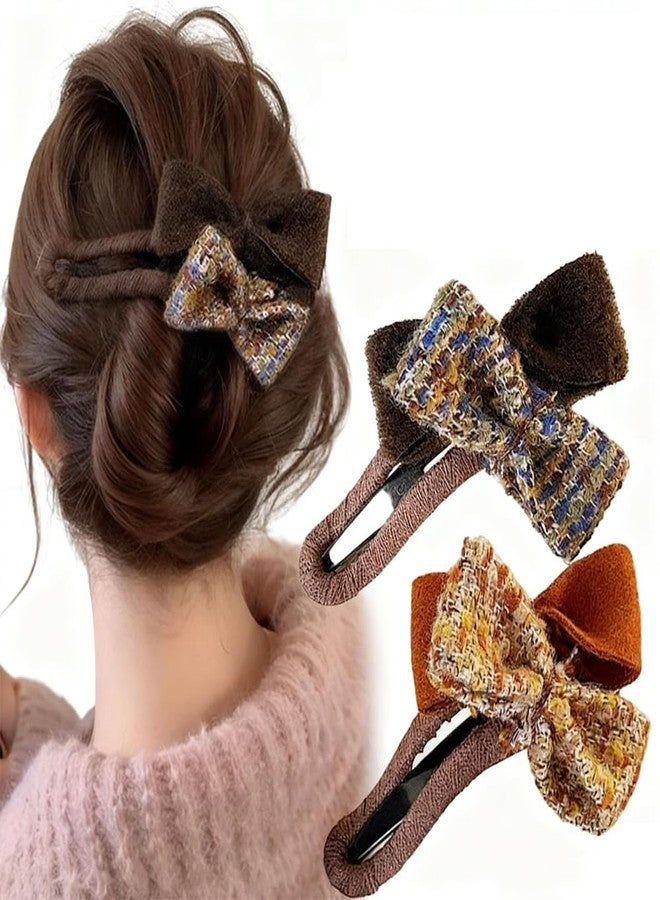 Melodio Bow Duckbill Hair Clips 2-Pack - Non-Slip Secure Hold for Thick Hair, Festive Two-Tone Design Hair Accessory for Women (Brown/Orange) - Image 1