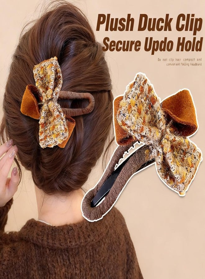 Melodio Bow Duckbill Hair Clips 2-Pack - Non-Slip Secure Hold for Thick Hair, Festive Two-Tone Design Hair Accessory for Women (Brown/Orange) - Image 4