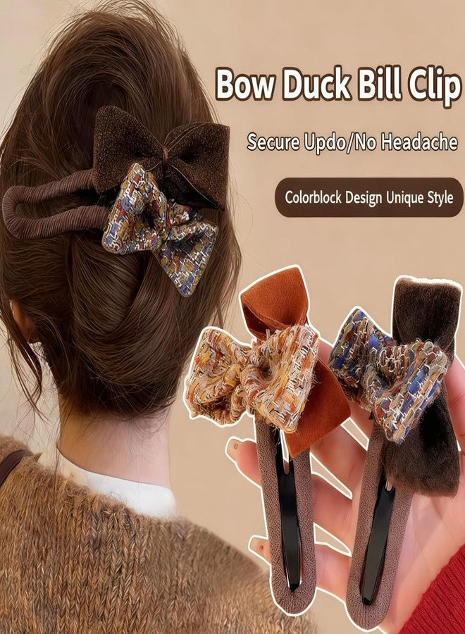 Melodio Bow Duckbill Hair Clips 2-Pack - Non-Slip Secure Hold for Thick Hair, Festive Two-Tone Design Hair Accessory for Women (Brown/Orange) - Image 2