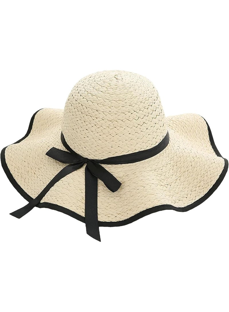 Generic Beach Straw Sun Hat for Women Foldable Wide Brim Hat UPF 50+ UV Protection, Packable Summer Travel Floppy Hat, Korean Style Vacation Sun Hat for Ladies  - Image 1