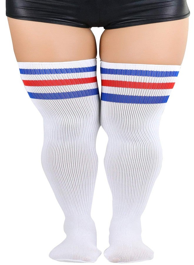 ToBeInStyle Women's Thigh Highs With Three Stripe Top - Red/White/Blue - One Size - Image 2