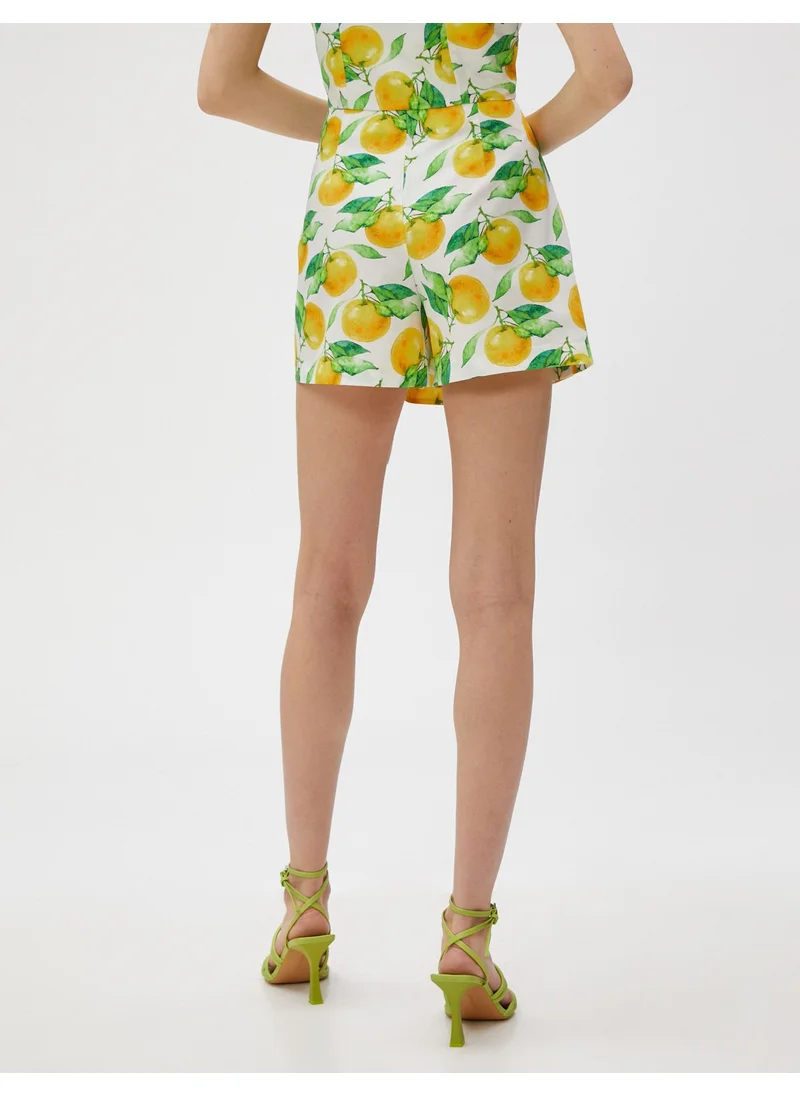 KOTON Mini Shorts Skirt Double Breasted Printed Cotton