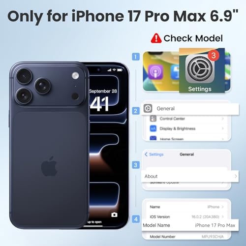 Mitywah for iPhone 17 Pro Max Waterproof Case, Military Metal Case with Built-in Screen Protector, Heavy Duty Full Body Shockproof Rugged Cover 6.9 inch, Black - Image 2