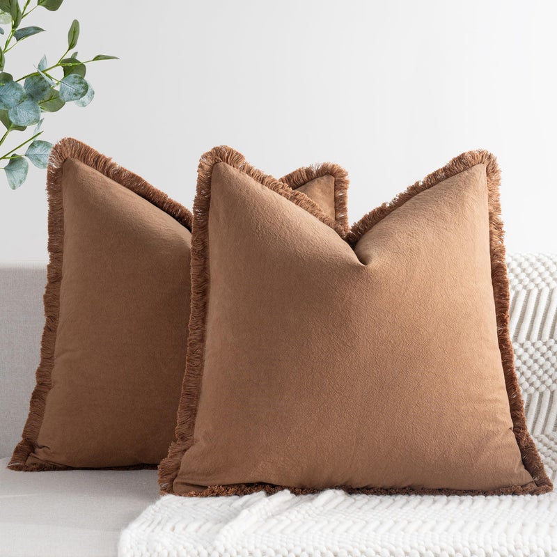 ZWJD أغطية وسادة ZWJD على مدار 24 × 24 مجموعة من 2 أغطية وسادة رمي الجمل مع وسادة زخرفية قطنية أنيقة - Image 1