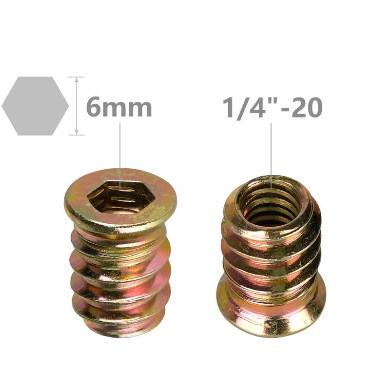 Anwenk 40Pcs Anwenk 1/4"-20 x 15mm Furniture Screw in Nut Threaded Wood Inserts Bolt Fastener Connector Hex Socket Drive for Wood Furniture Assortment (with Hex Spanner) - Image 3