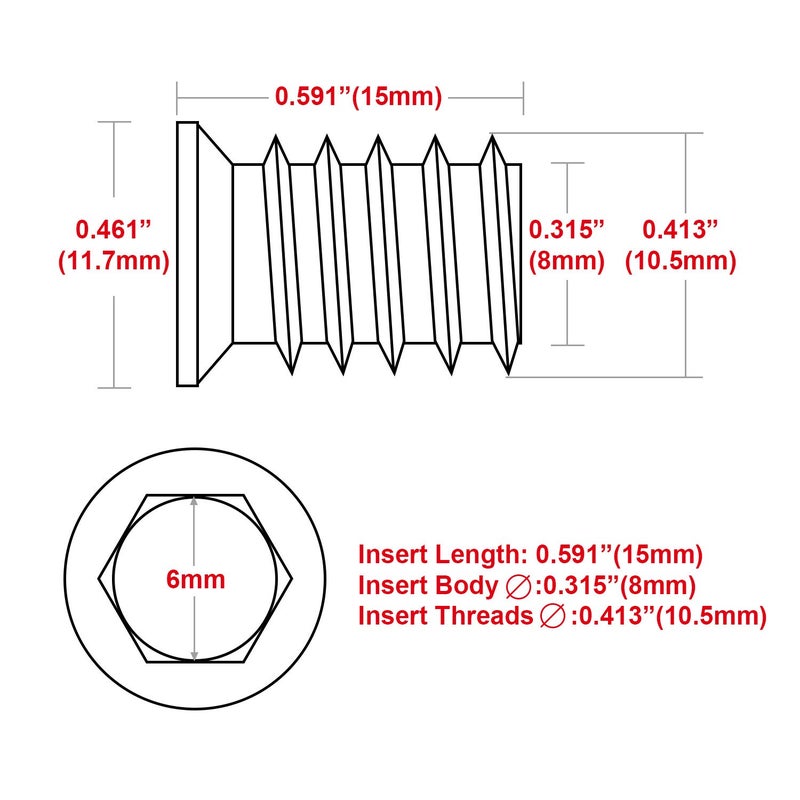 Anwenk 40Pcs Anwenk 1/4"-20 x 15mm Furniture Screw in Nut Threaded Wood Inserts Bolt Fastener Connector Hex Socket Drive for Wood Furniture Assortment (with Hex Spanner) - Image 2