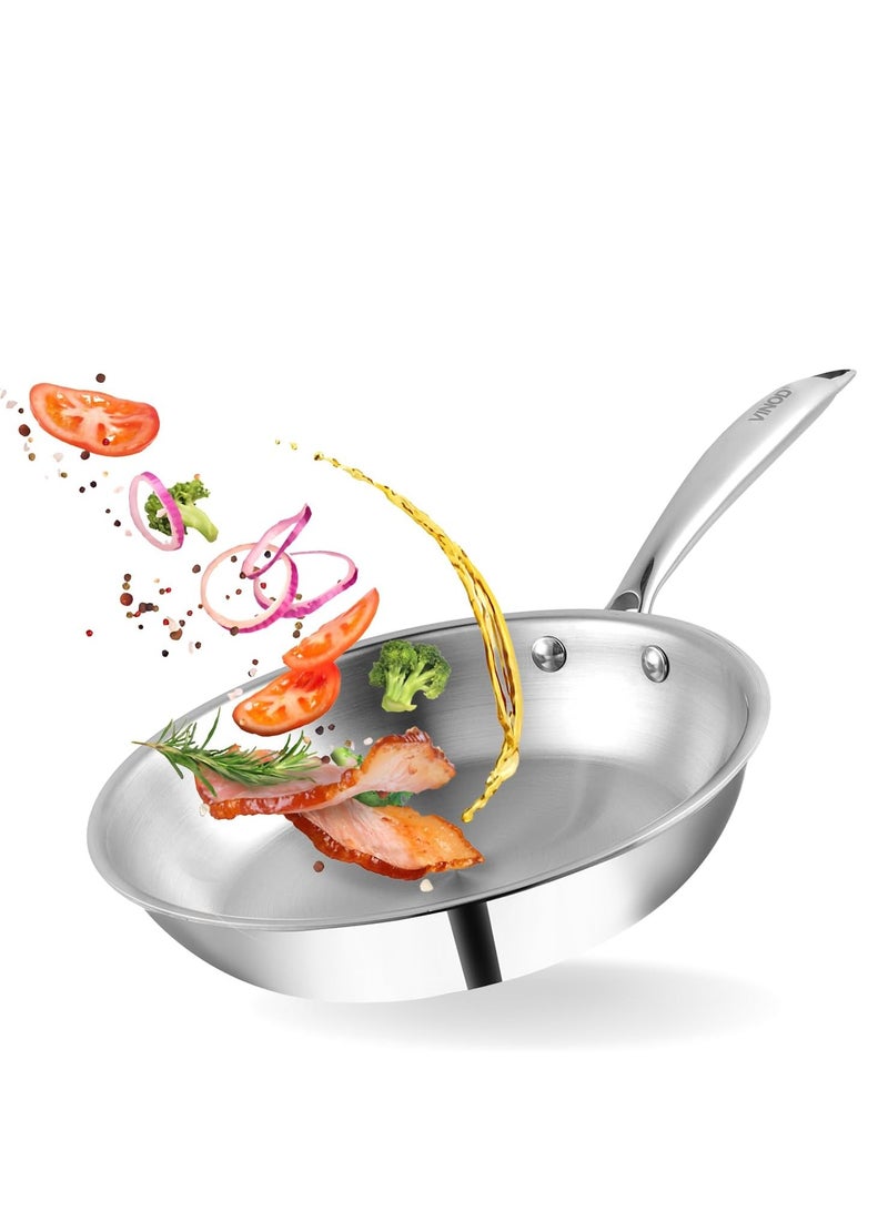 Vinod Platinum Triply Stainless Steel Fry Pan - 24 cm, 2.5mm Thickness, Silver (Induction Friendly) - Image 1
