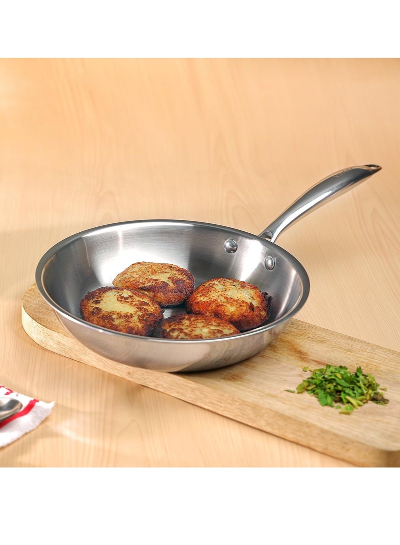Vinod Platinum Triply Stainless Steel Fry Pan - 24 cm, 2.5mm Thickness, Silver (Induction Friendly) - Image 2