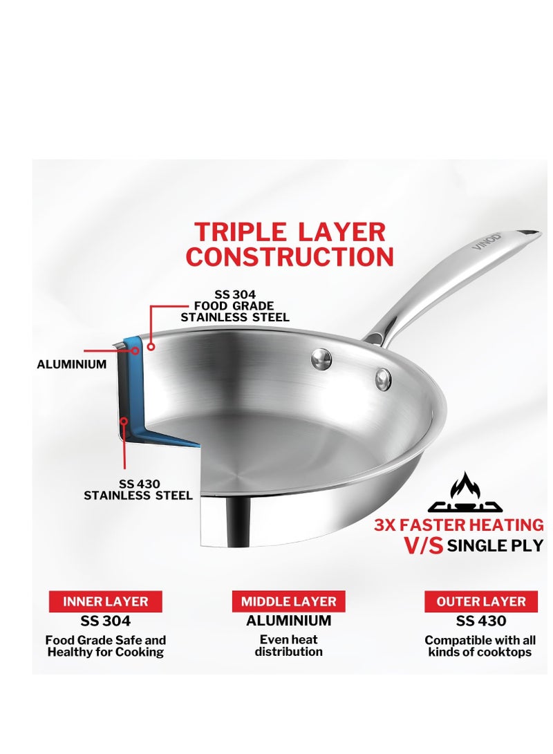 Vinod Platinum Triply Stainless Steel Fry Pan - 24 cm, 2.5mm Thickness, Silver (Induction Friendly) - Image 4