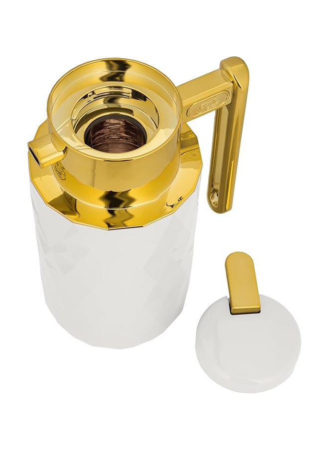 Alsaif Alsaif Yaqut  2- Pieces Coffee And Tea Vacuum Flask , Leak-Proof And Keeps Drinks Hot, 1L/1L ,Ivory/Gold  - Image 4