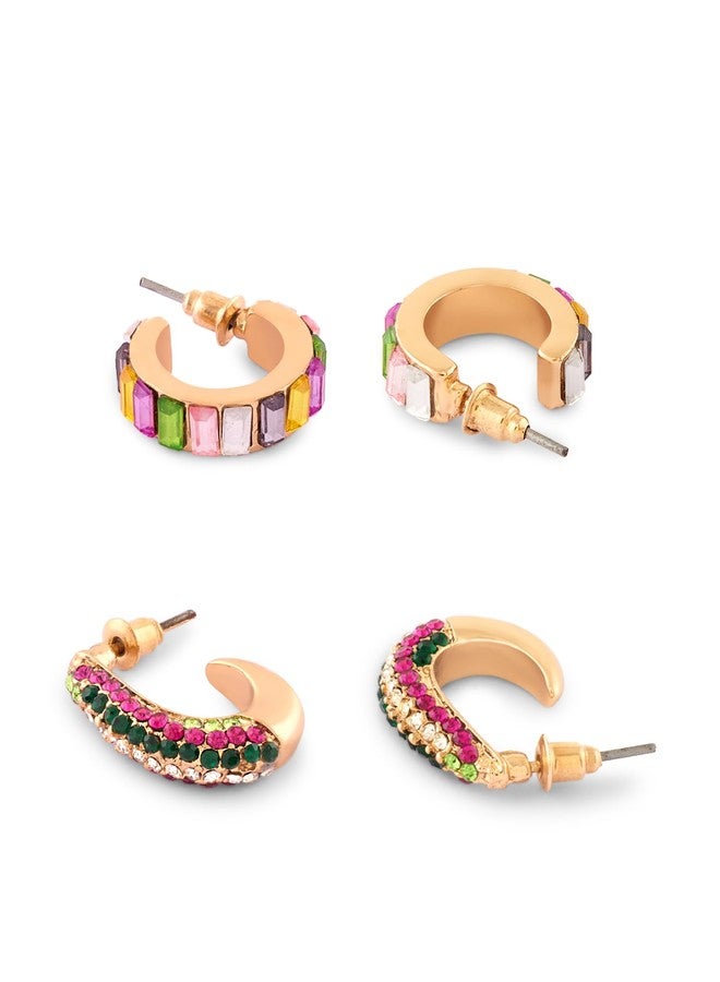 Zaveri Pearls طقم أقراط زافيري بيرلز مكون من قطعتين، مرصعة بأحجار متعددة الألوان، بتصميم عصري لامع، نصف دائرية، للنساء - ZPFK17955 - Image 5