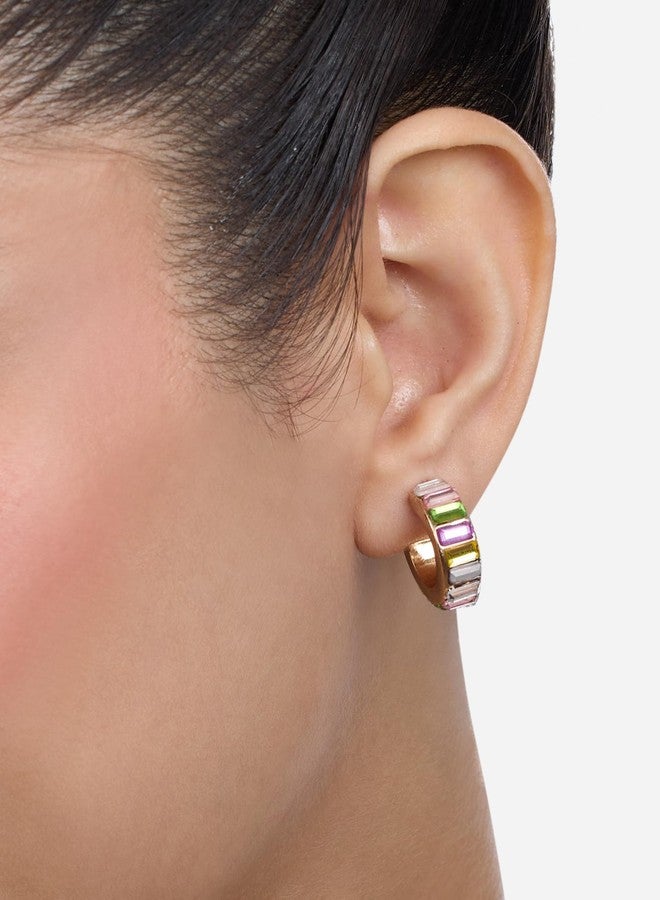 Zaveri Pearls طقم أقراط زافيري بيرلز مكون من قطعتين، مرصعة بأحجار متعددة الألوان، بتصميم عصري لامع، نصف دائرية، للنساء - ZPFK17955 - Image 4