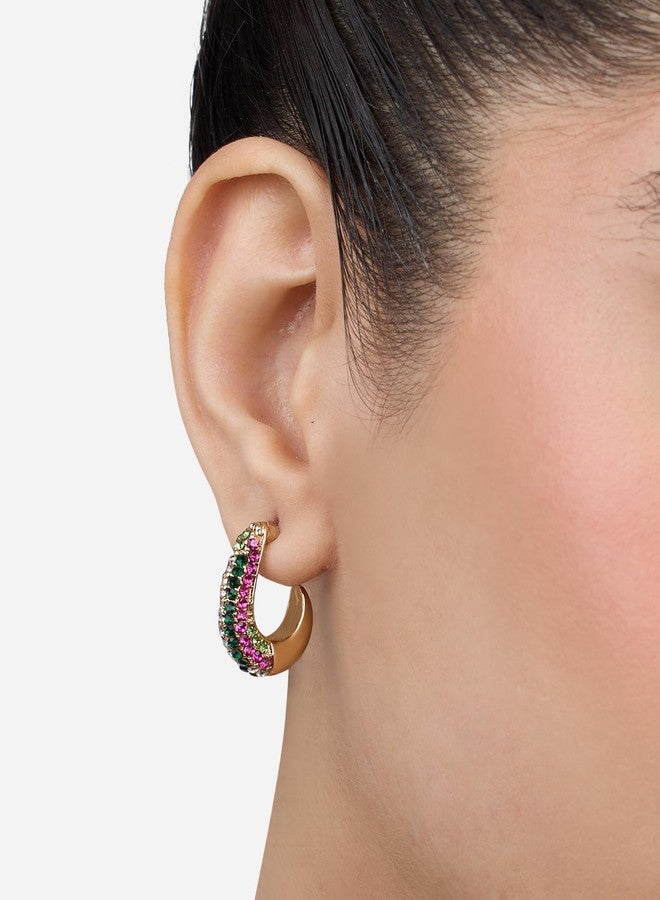 Zaveri Pearls طقم أقراط زافيري بيرلز مكون من قطعتين، مرصعة بأحجار متعددة الألوان، بتصميم عصري لامع، نصف دائرية، للنساء - ZPFK17955 - Image 3