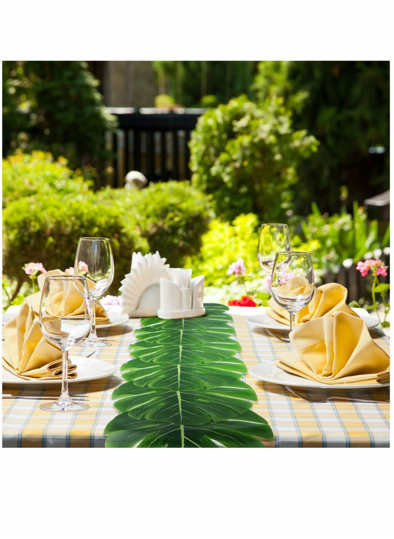 KASTWAVE - Artificial Palm Leaves Table Runners, KASTWAVE 72 Inch Long Tropical Palm Leaves Table Runner Faux Leaf Table Cloth for Wedding Hawaiian Theme Party Supply Table Decoration Summer (2 Pieces) - Image 1