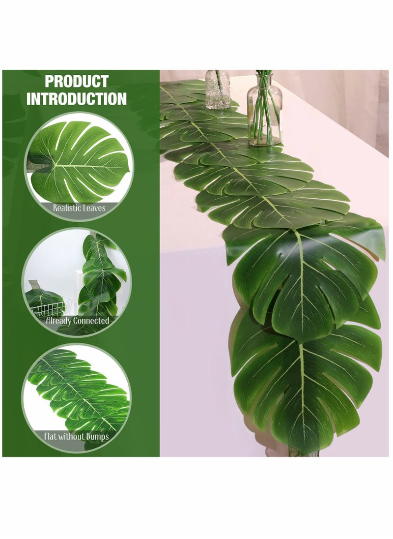 KASTWAVE - Artificial Palm Leaves Table Runners, KASTWAVE 72 Inch Long Tropical Palm Leaves Table Runner Faux Leaf Table Cloth for Wedding Hawaiian Theme Party Supply Table Decoration Summer (2 Pieces) - Image 1