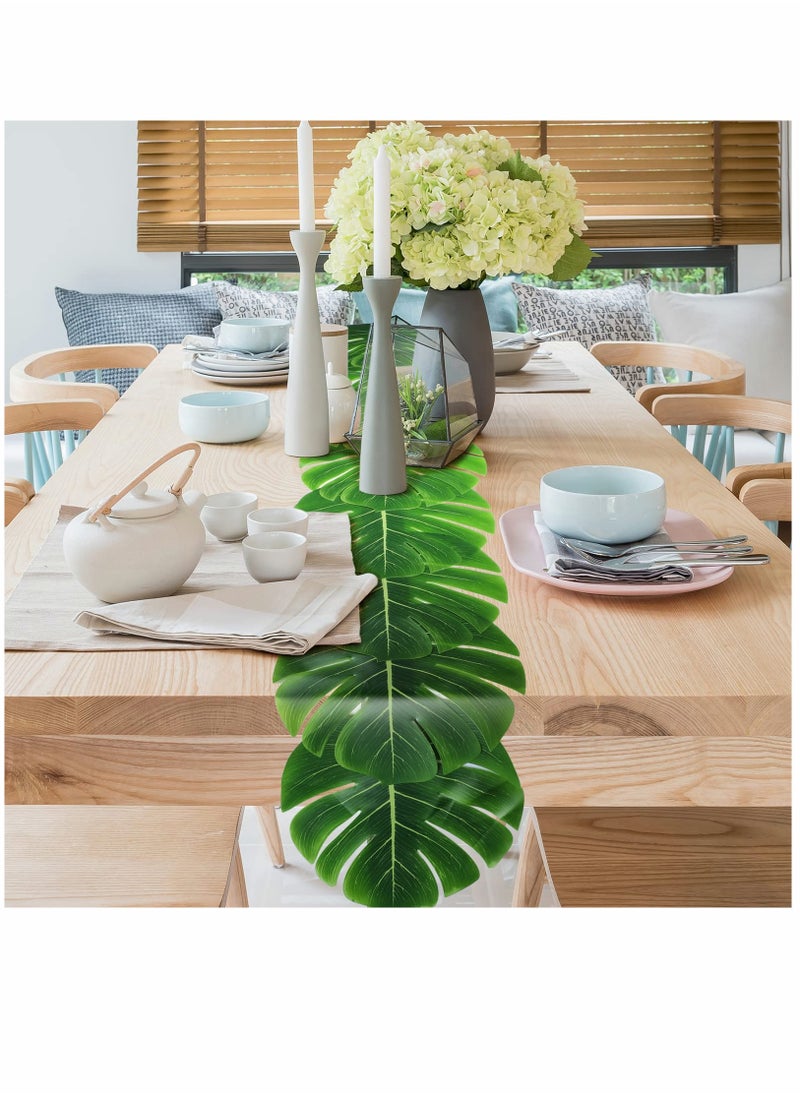 KASTWAVE - Artificial Palm Leaves Table Runners, KASTWAVE 72 Inch Long Tropical Palm Leaves Table Runner Faux Leaf Table Cloth for Wedding Hawaiian Theme Party Supply Table Decoration Summer (2 Pieces) - Image 1